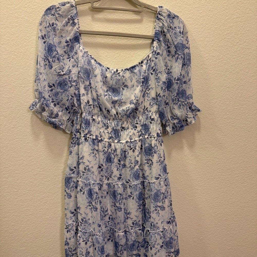 Francescas Wenona Blue and White Chiffon Dress - Picture 2 of 4
